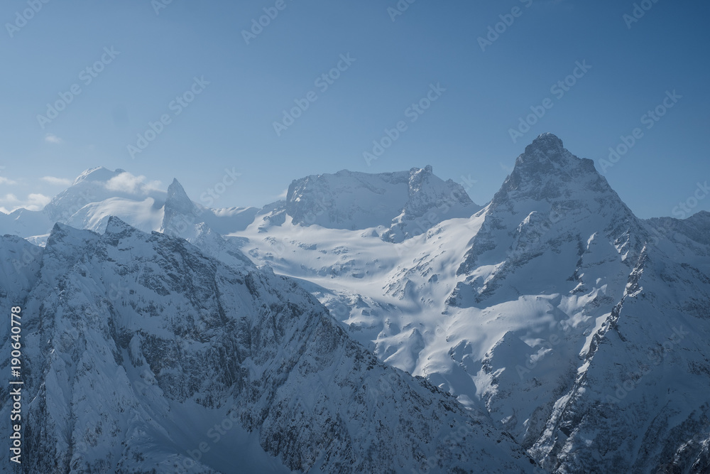 Obraz premium Ski resort Dombay at winter, Karachay-Cherkessia, Russia