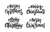 Set of Handwritten calligraphic type lettering of Merry Christmas. Typography design for Greetings Cards