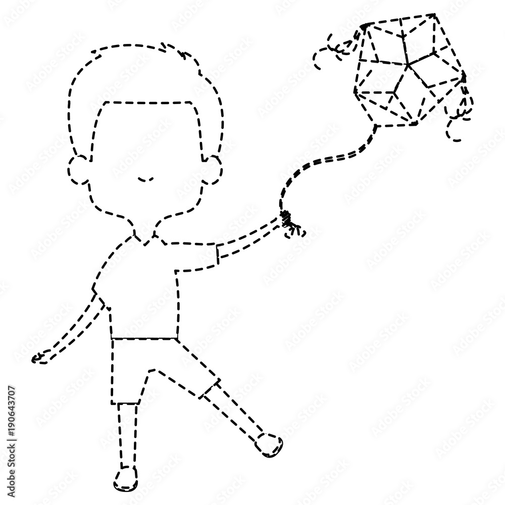 cute and little boy flying a kite vector illustration design