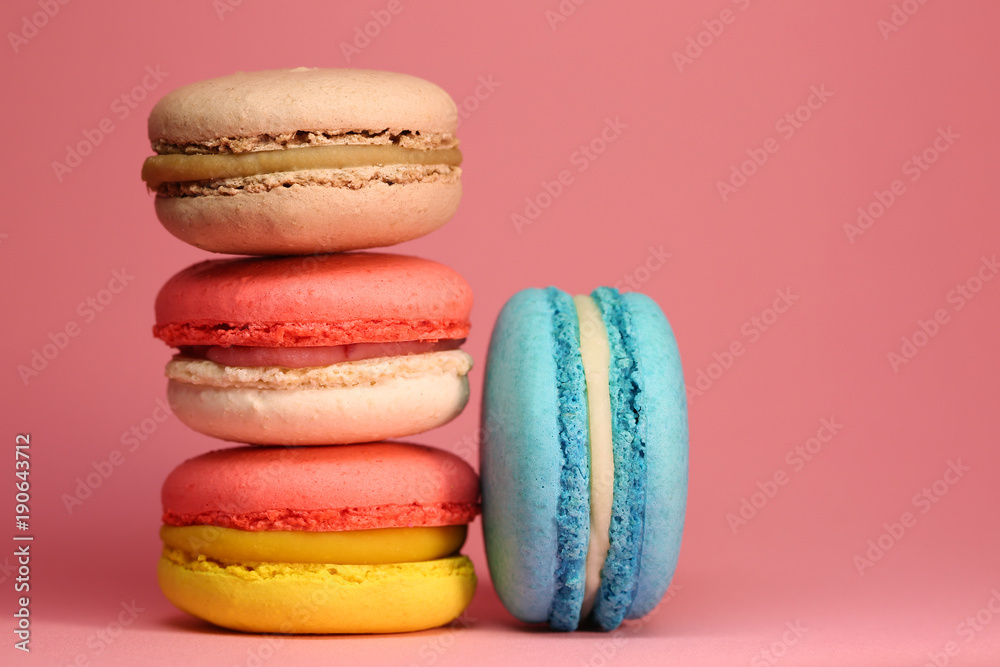 Bright food photography of macroons on pink background Bright food photography of macroons on pink background