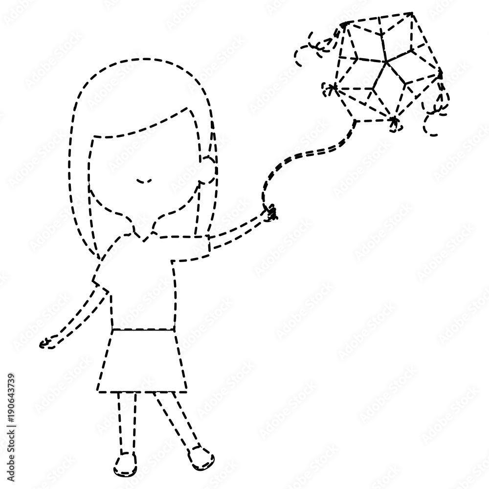 Fototapeta premium cute and little girl flying a kite vector illustration design