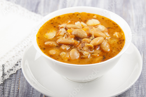 Soup of white bean   in a white plate