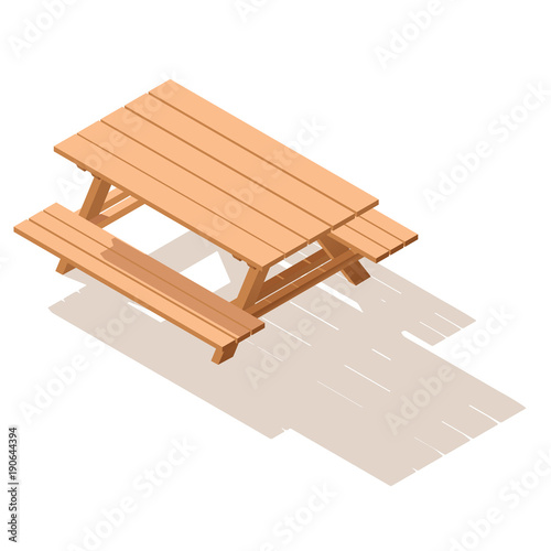Isometric street wooden table with benches.