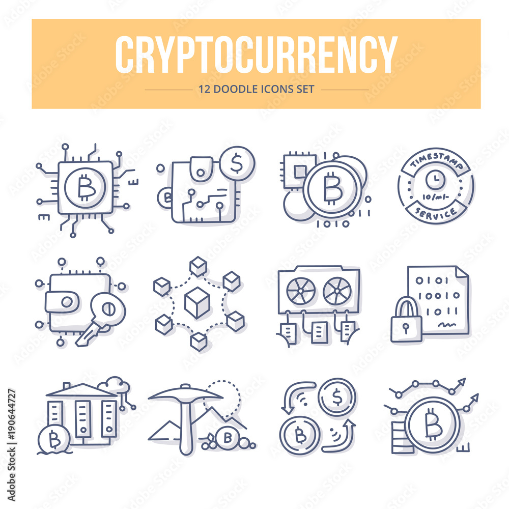 Cryptocurrency Doodle Icons