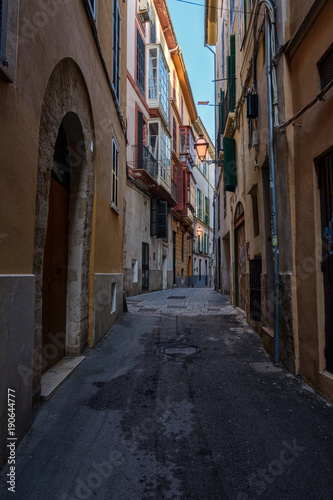 Gothic neighborhood of Palma Majorca. Old street with lantern lights © Roberto