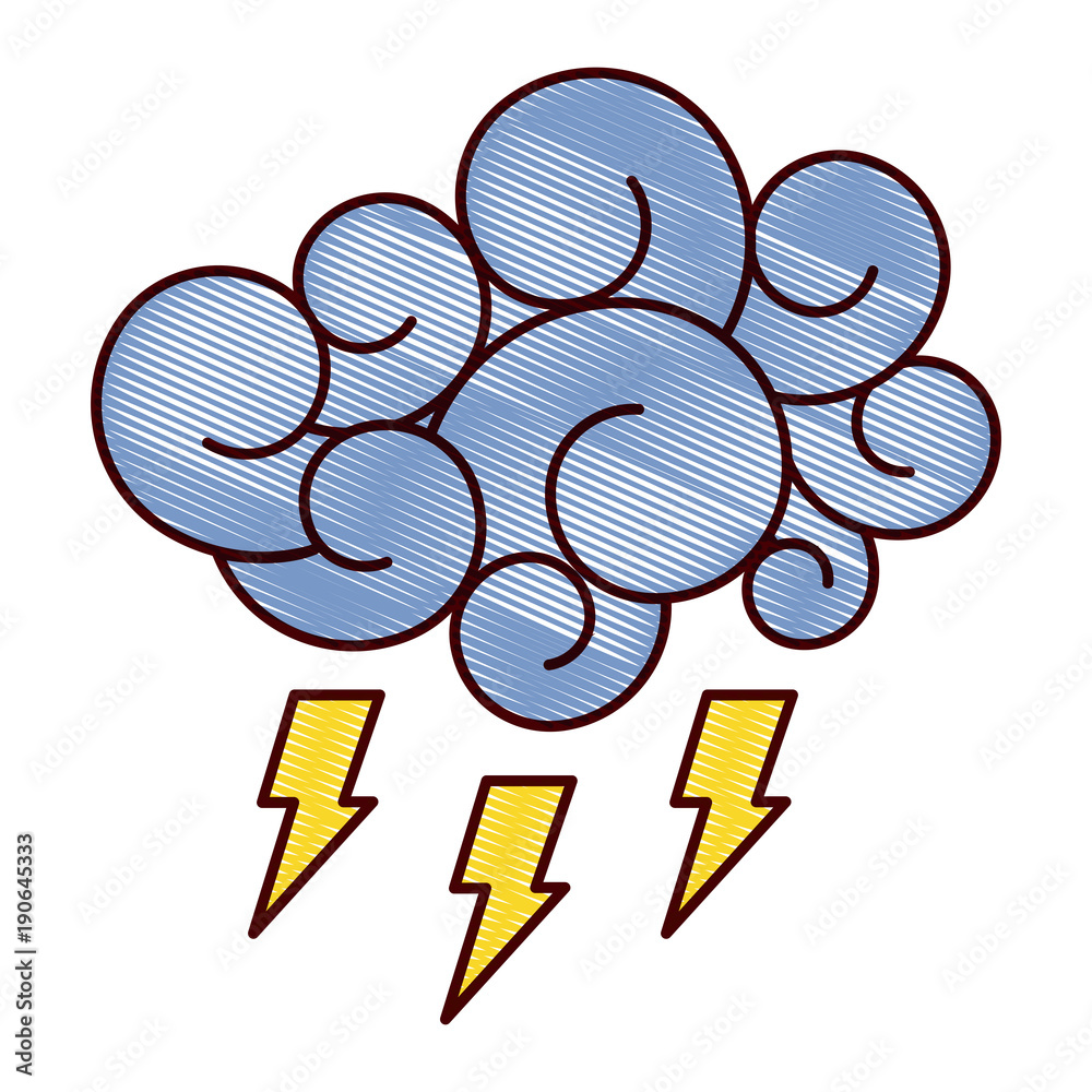 blue cloud thunderbolt storm cartoon image vector illustration drawing