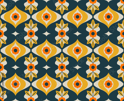 seamless retro pattern with flowers and leaves