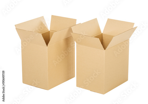 Pile of cardboard boxes on a white background