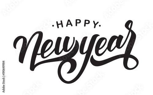 Hand drawn elegant modern brush type lettering of Happy New Year on white background.