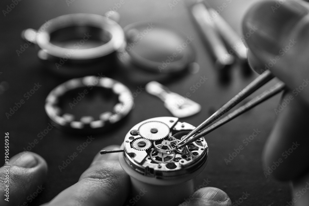 Process of installing a part on a mechanical watch, watch repair Process of installing a part on a mechanical watch, watch repair