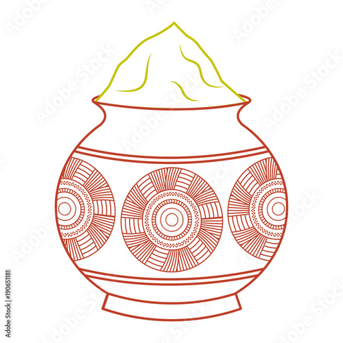 powder color mud pot and mandala vector illustration line color design