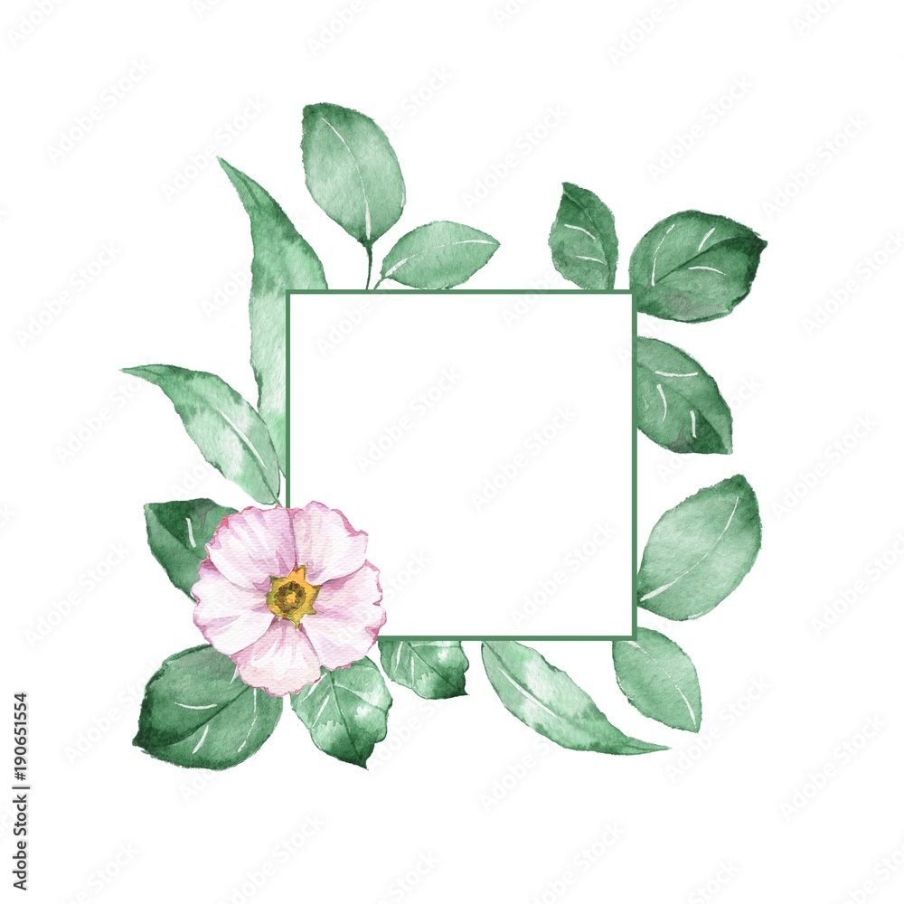 Naklejka premium Watercolor floral frame. Element for design. Watercolor background with white flower