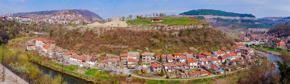 Panoramic view over the old city Veliko Tarnovo and medieval fortress, Bulgaria.