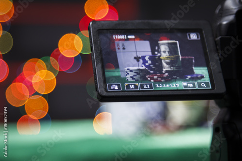 Poker chips in the viewfinder on camera