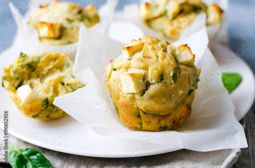 Freshly Baked Spinach and Feta Cheese Muffins photo