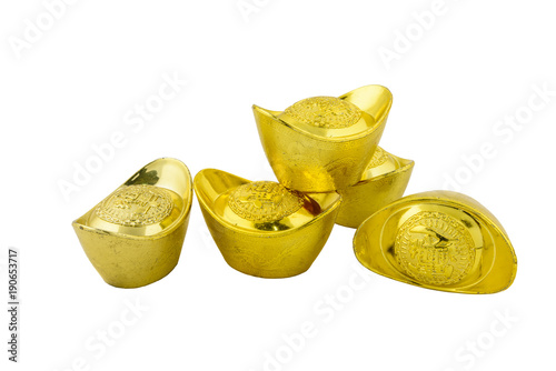 Decoration of chinese gold ingots isolated on white background