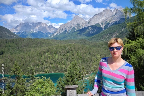 woman with blue sunglasses at Zugspitze photo