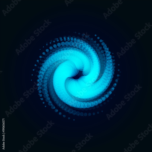 Hurricane, swirl, abstract spiral shape of circles , blue vector illustration on black background.