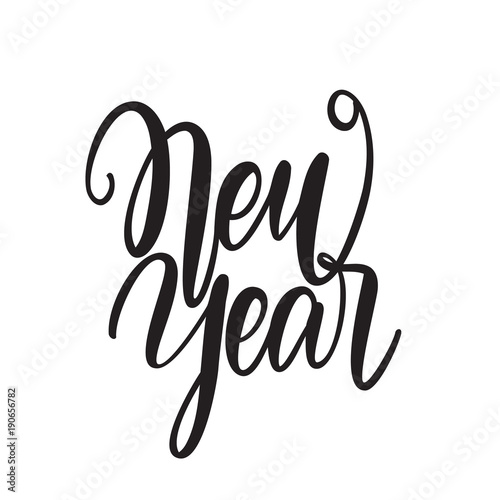 Hand drawn elegant modern brush type lettering of New Year isolated on white background.