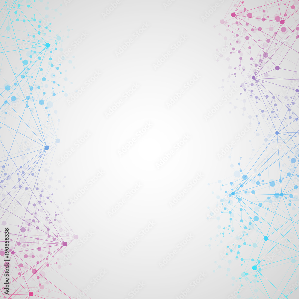 Geometric abstract background with connected line and dots. Structure molecule and communication. Big Data Visualization. Medical, technology, science background. Vector illustration. Geometric abstract background with connected line and dots. Structure molecule and communication. Big Data Visualization. Medical, technology, science background. Vector illustration.