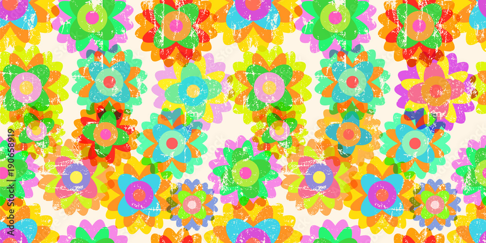 Retro pop art springtime flowers, seamless pattern background