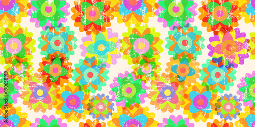 Retro pop art springtime flowers, seamless pattern background