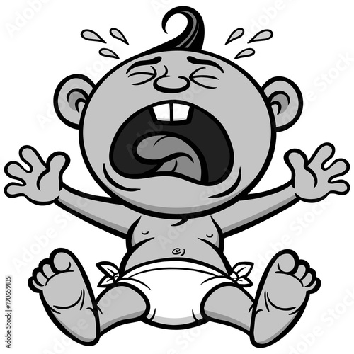 Cry Baby Illustration - A vector cartoon illustration of a crying baby.