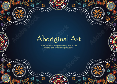 Aboriginal art vector Banner with text. Illustration based on aboriginal style of dot painting.