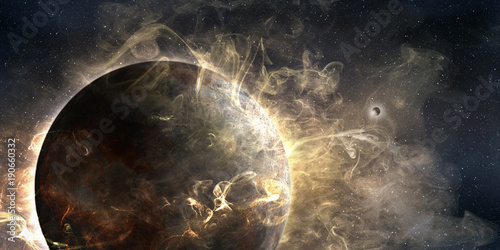 Fototapeta Naklejka Na Ścianę i Meble -  outer planet wrapped in a cosmic cloud