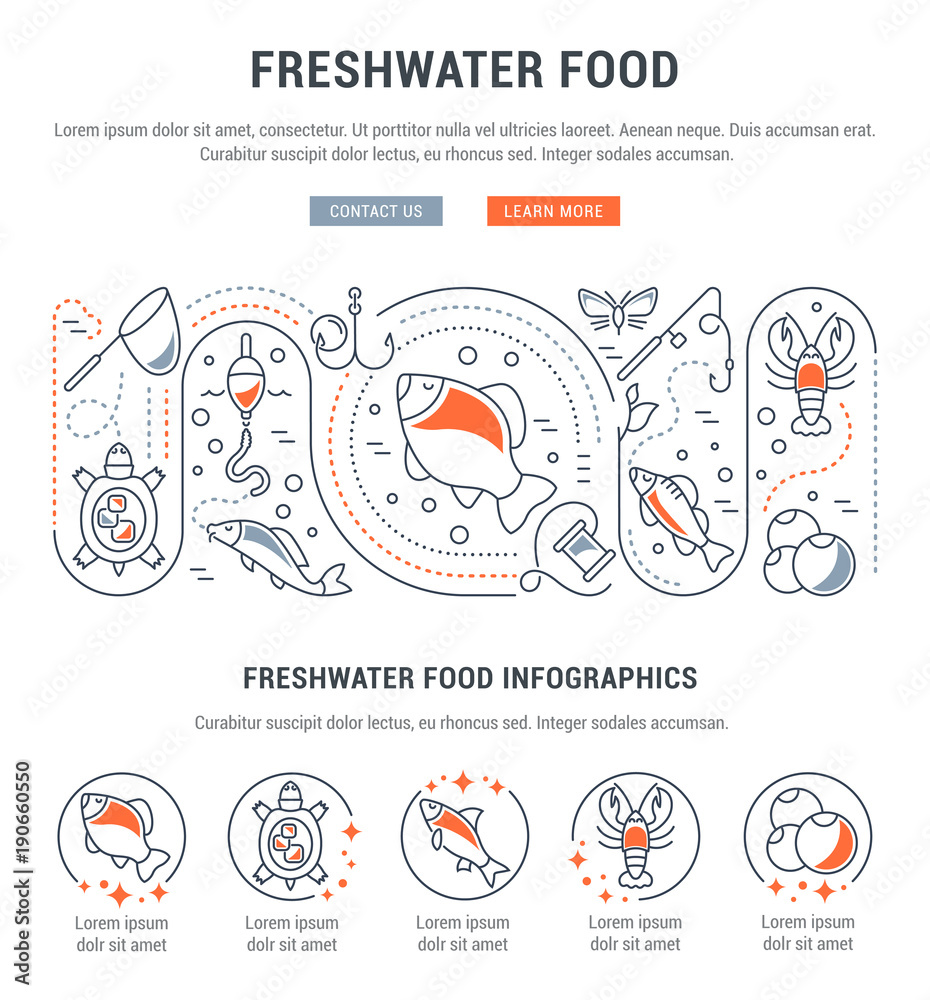 Fototapeta premium Website Banner and Landing Page of Freshwater Food.
