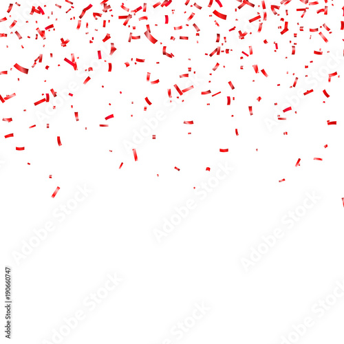 Christmas  Valentine s day red confetti on transparent background. Falling shiny confetti glitters. Festive party design elements.