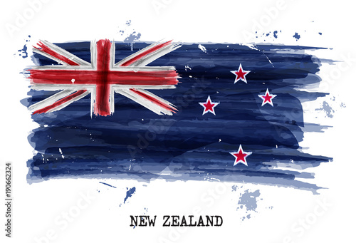 Watercolor painting flag of New zealand . Vector