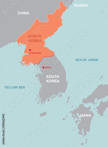 North korea and surrounding countries map 