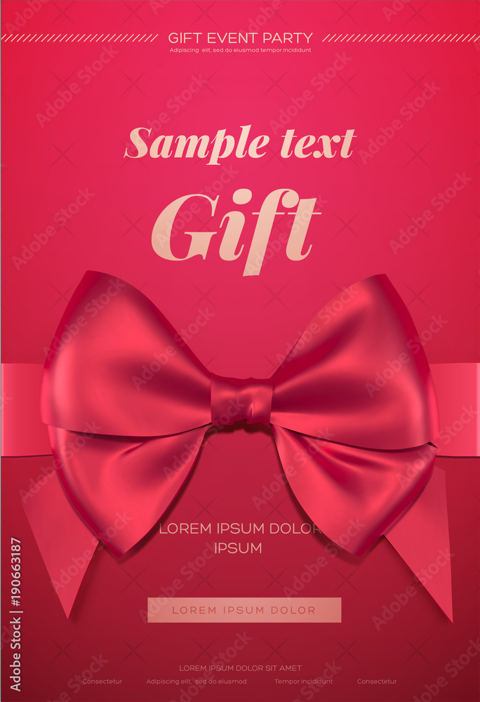 Beautiful greeting card with red bow on red background. Valentine's day card