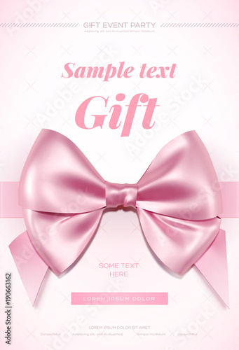 Beautiful greeting card with pink bow on white background. Valentine's day card