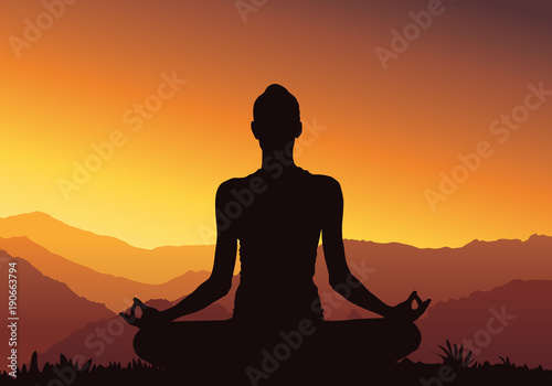 Fototapeta Naklejka Na Ścianę i Meble -  Yoga background, silhouette - Vector Illustration
