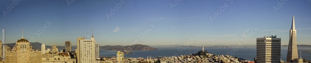 Panoramic aerial view to city and bay area in San Francisco.