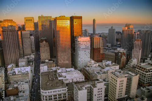 Aerial view to downtown financial district in San Francisco