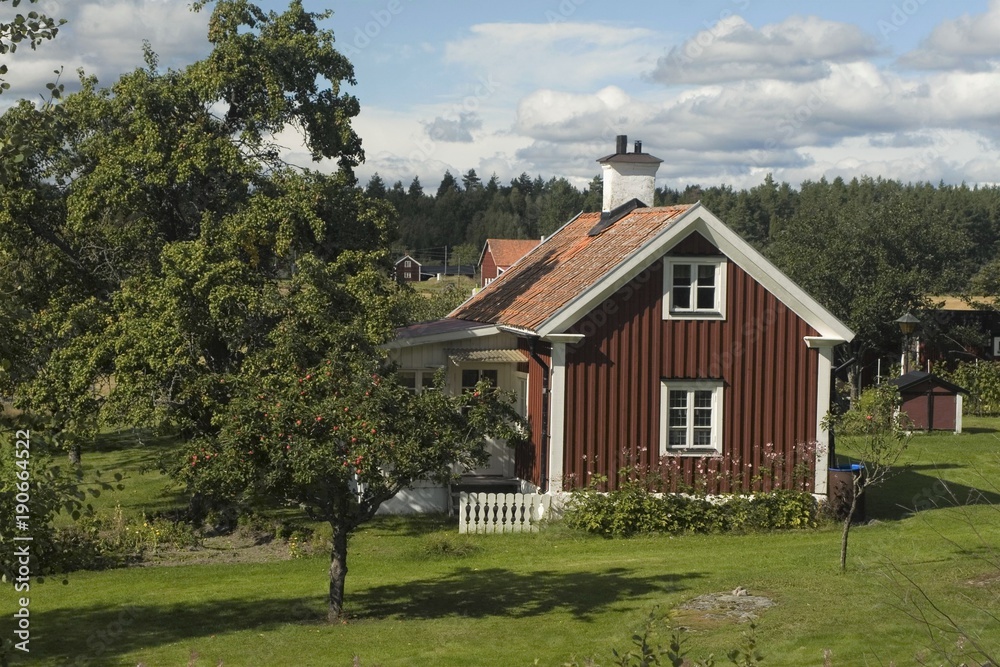 Obraz premium Swedish wooden hut painted in traditional falun red.
