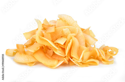 Coconut chips on a white background