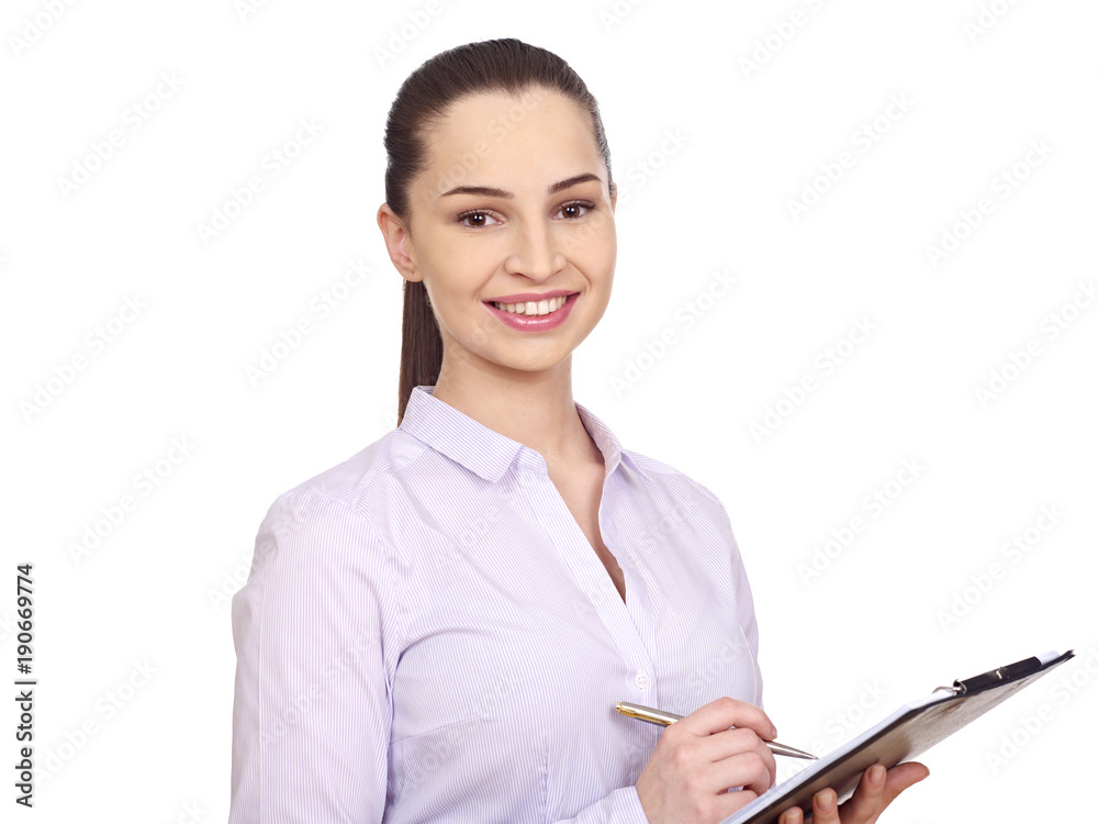 Businesswoman with clipboard