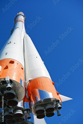 The Monument of Russian space transport rocket. Samara. Russia.