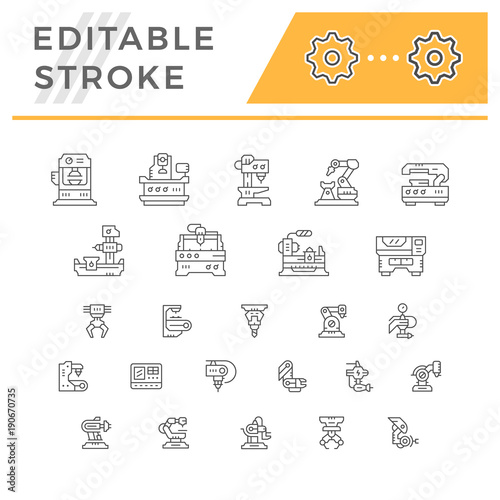 Set line icons of machine tool, robotic industry