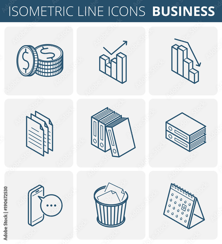 Business accessories flat line vector icons set, Stock vector