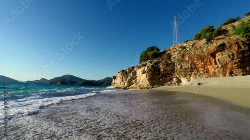 Mediterranean sea landscape view of coast and mountains.