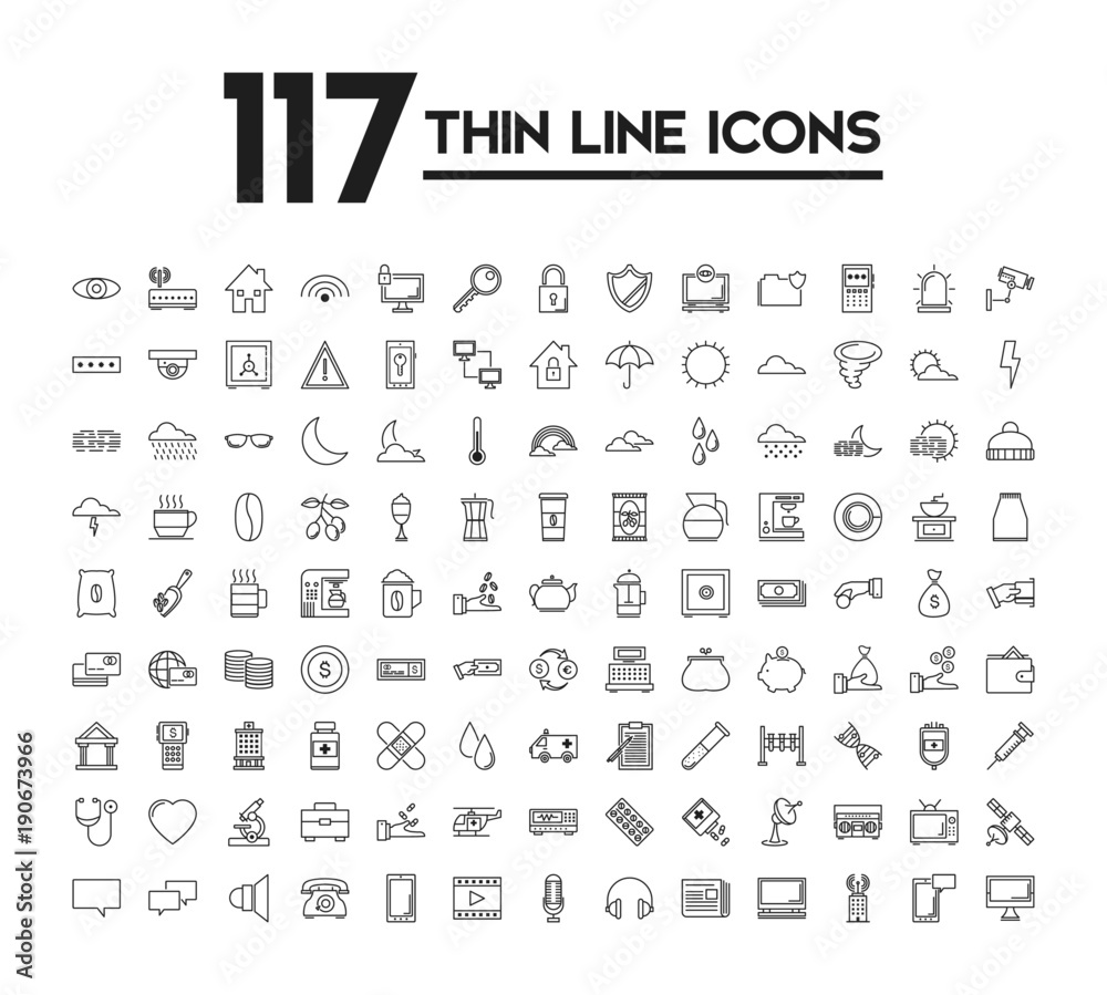 Set of 120 icons with different themes, vector illustration