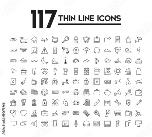 Set of 120 icons with different themes, vector illustration