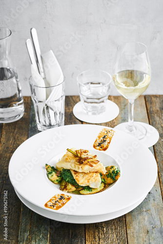 Cod with roasted potatoes and herbs