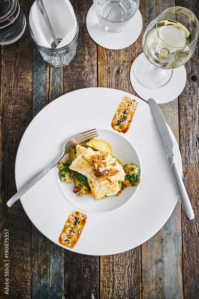 Cod with roasted potatoes and herbs Cod with roasted potatoes and herbs