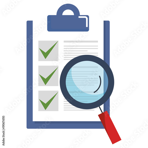 checklist document with magnifying glass vector illustration design